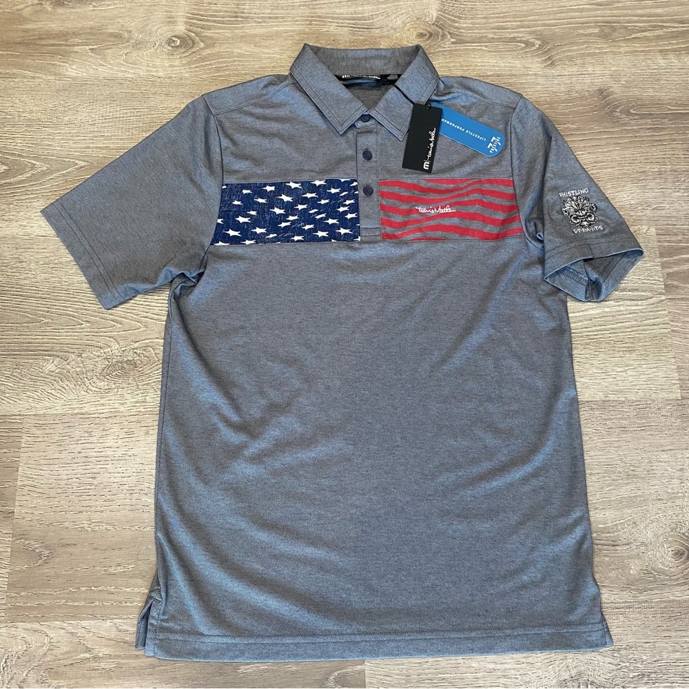 Travis Mathew Gray Polo with Flag Design